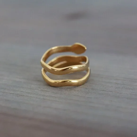 Snake Style Wrap Wide Cuff Ring 18k Gold Plated Stainless Steel - Picture 2 of 2